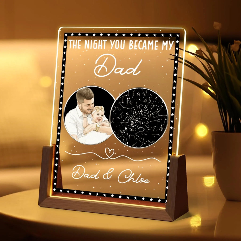 Custom Photo First Father's Day Gift for New Dads • The Moment You Became My Dad - Personalized Plaque With Walnut Base
