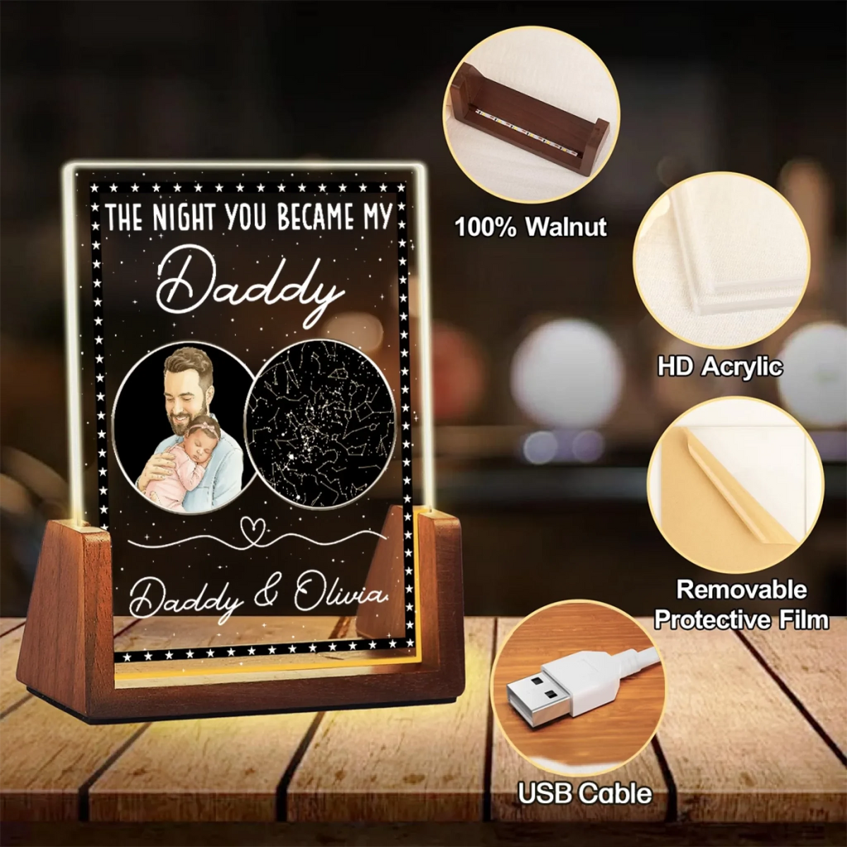 Custom Photo First Father's Day Gift for New Dads • The Moment You Became My Dad - Personalized Plaque With Walnut Base