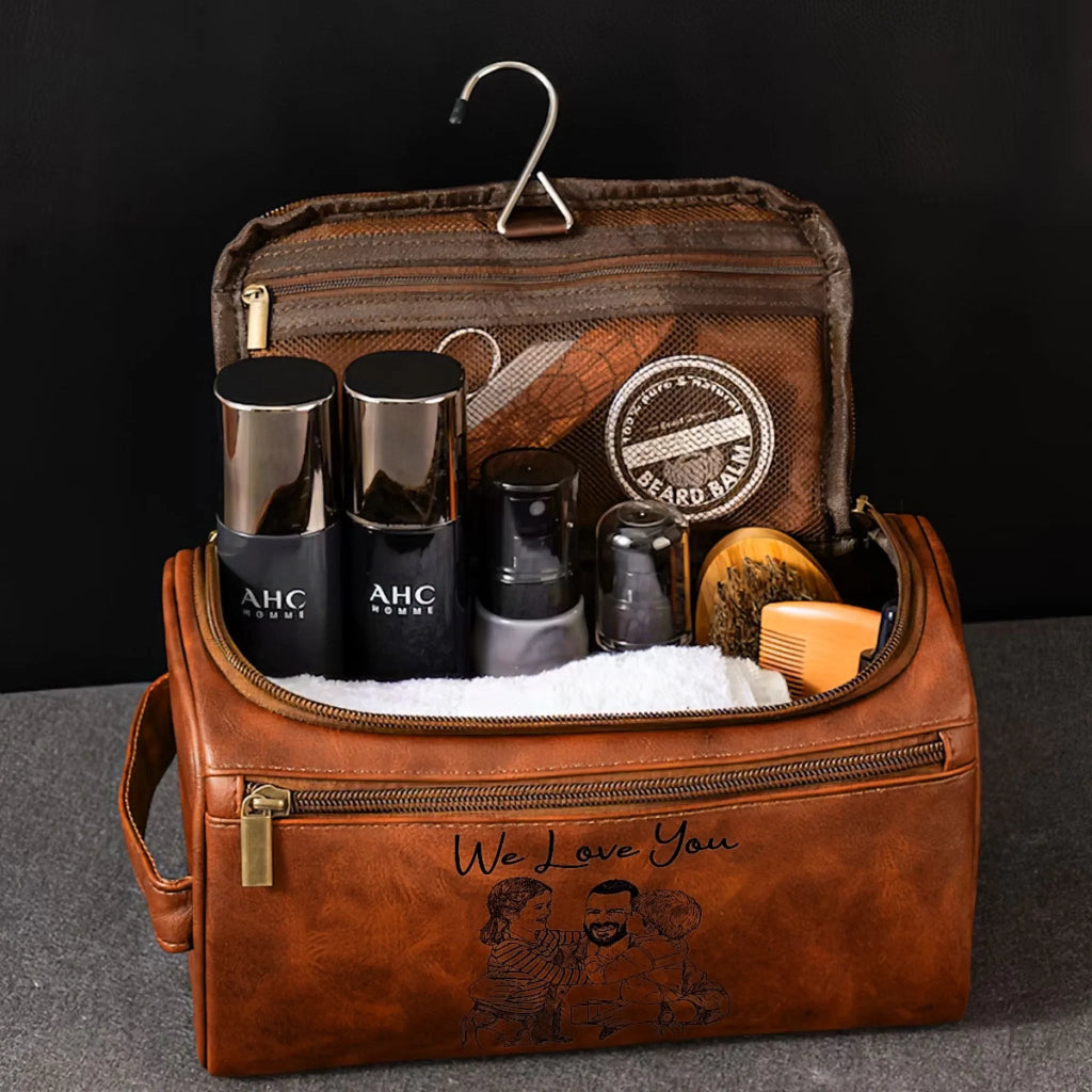 We Love You Daddy - Personalized Leather Toiletry Bag