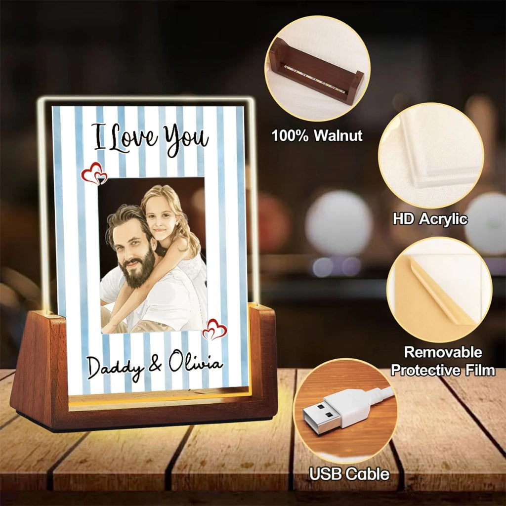Custom Photo Father's Day Gift for Dad Grandpa • Me and Daddy Portrait Watercolor - Personalized Plaque With Walnut Base
