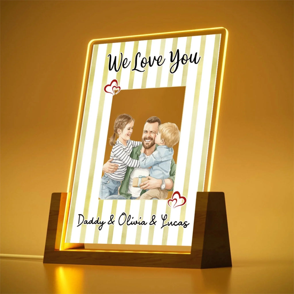 Custom Photo Father's Day Gift for Dad Grandpa • Me and Daddy Portrait Watercolor - Personalized Plaque With Walnut Base