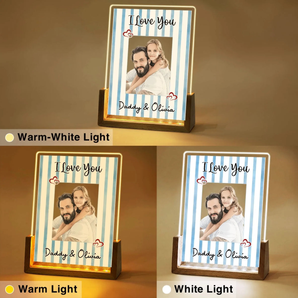 Custom Photo Father's Day Gift for Dad Grandpa • Me and Daddy Portrait Watercolor - Personalized Plaque With Walnut Base