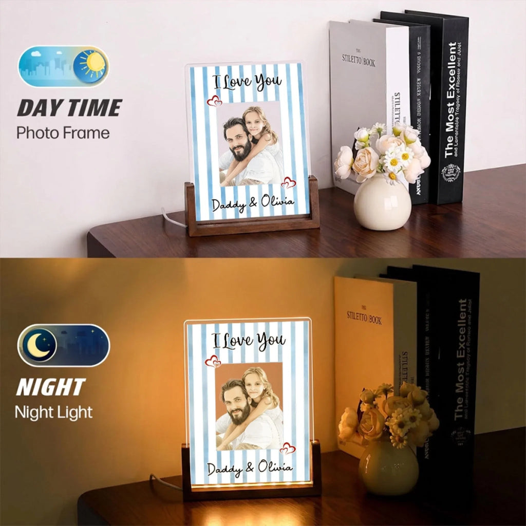 Custom Photo Father's Day Gift for Dad Grandpa • Me and Daddy Portrait Watercolor - Personalized Plaque With Walnut Base