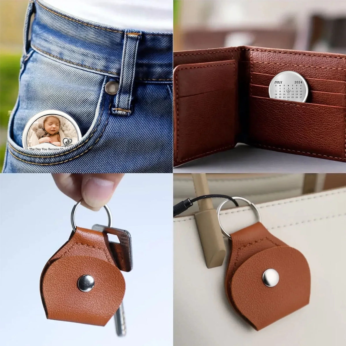 Custom Photo Coin Keychain for Dad, Father's Day Birthday Keepsake • Baby Arrival Date 2 - Personalized Pocket Hug