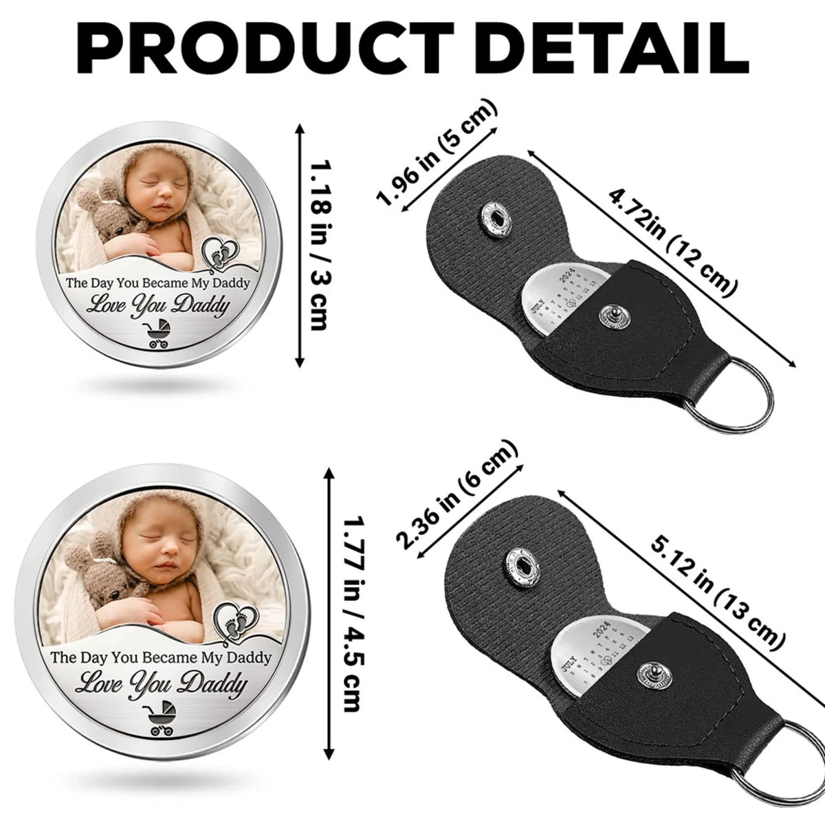 Custom Photo Coin Keychain for Dad, Father's Day Birthday Keepsake • Baby Arrival Date 2 - Personalized Pocket Hug