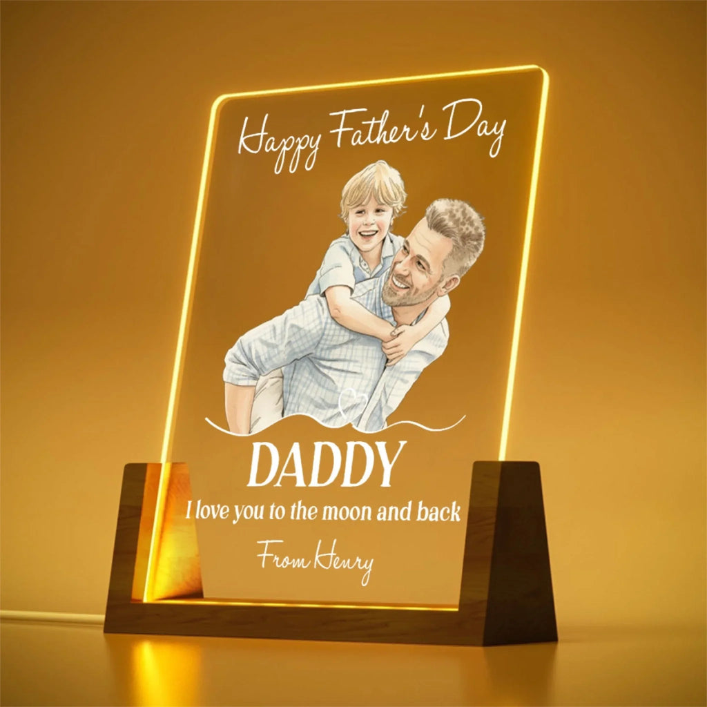 Custom Photo Father's Day Gift for Dad Grandpa • Love You To The Moon Daddy - Personalized Night Light