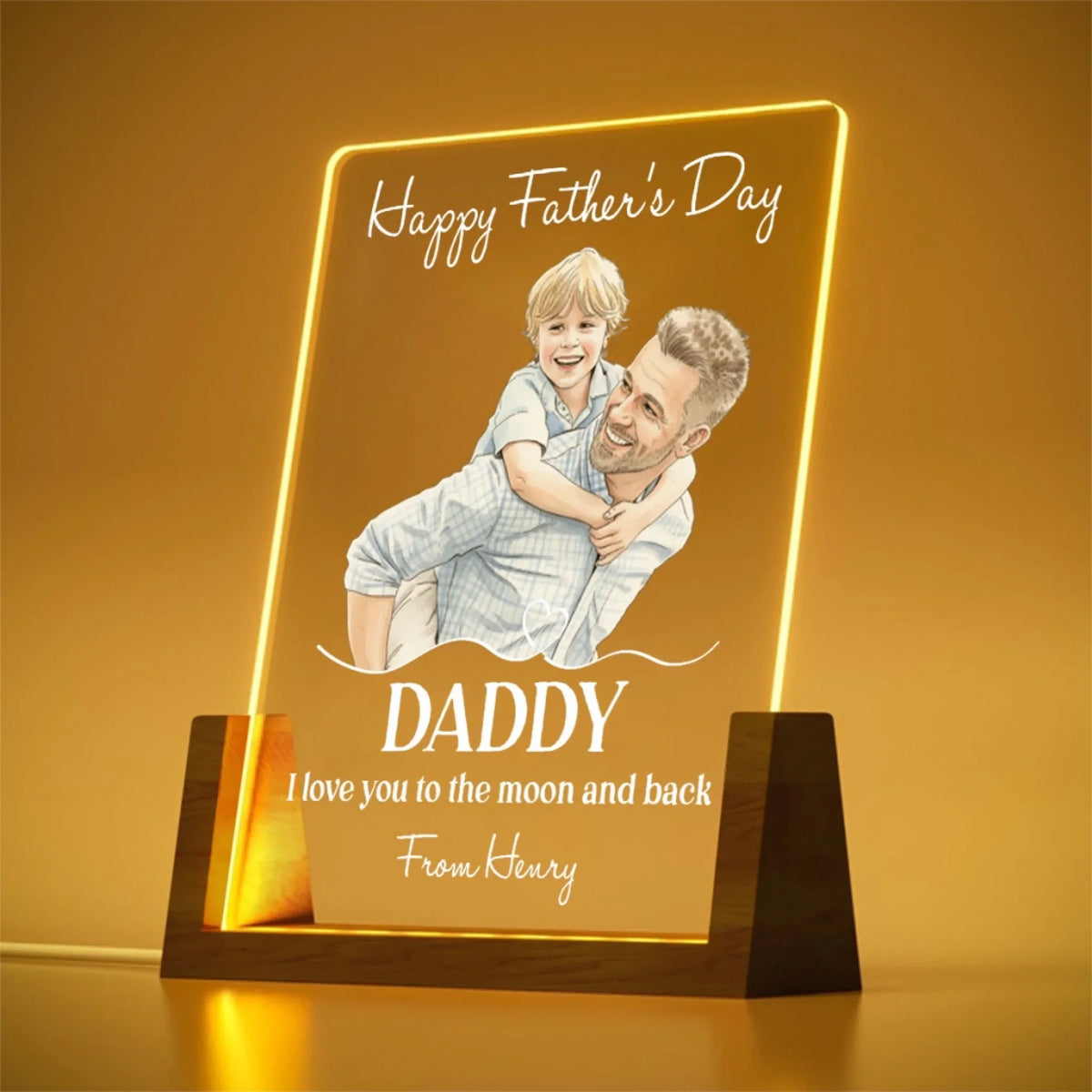 Custom Photo Father's Day Gift for Dad Grandpa • Love You To The Moon Daddy - Personalized Night Light