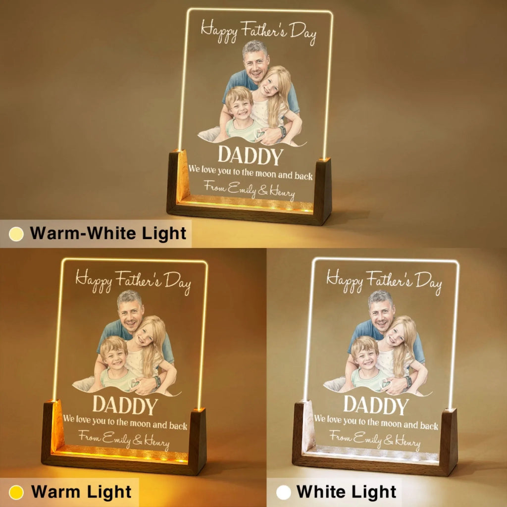 Custom Photo Father's Day Gift for Dad Grandpa • Love You To The Moon Daddy - Personalized Night Light