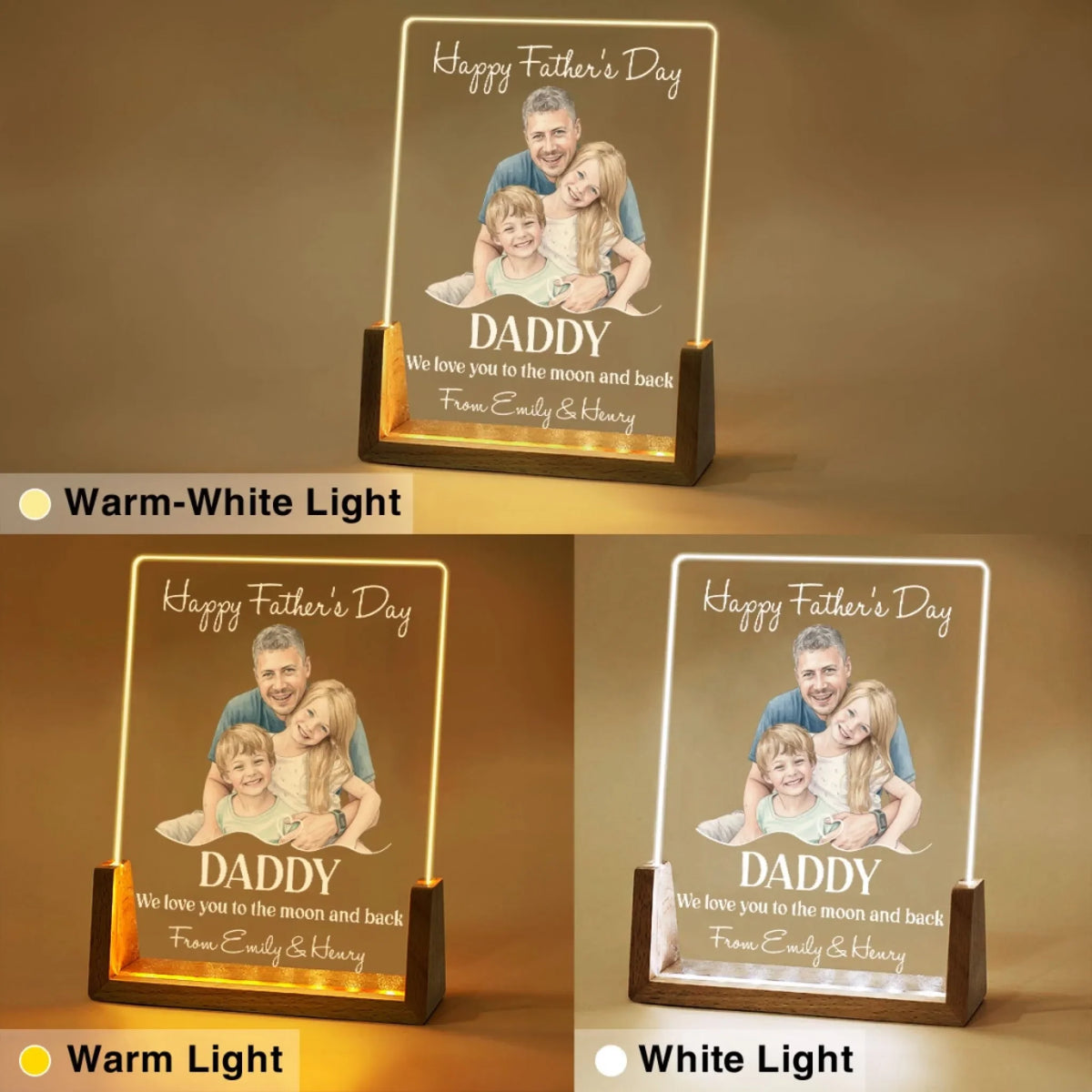Custom Photo Father's Day Gift for Dad Grandpa • Love You To The Moon Daddy - Personalized Night Light