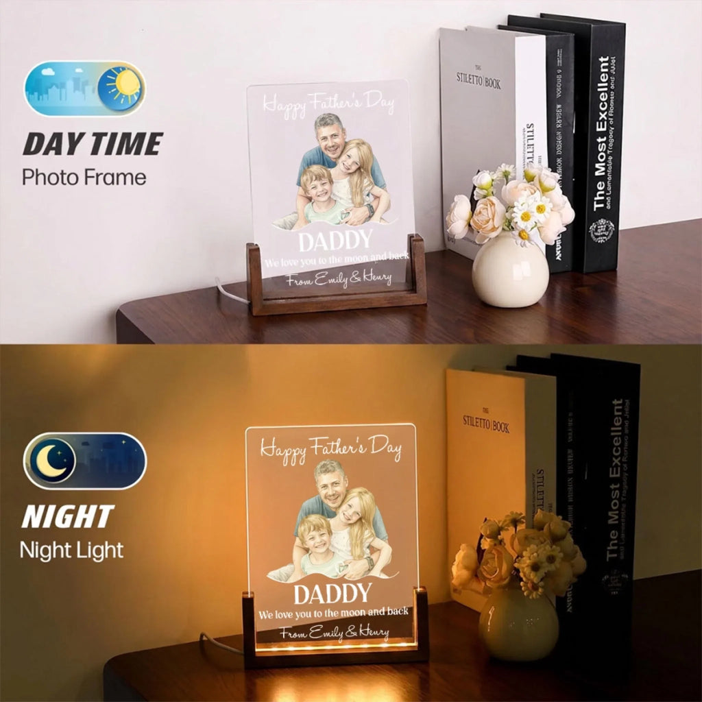 Custom Photo Father's Day Gift for Dad Grandpa • Love You To The Moon Daddy - Personalized Night Light