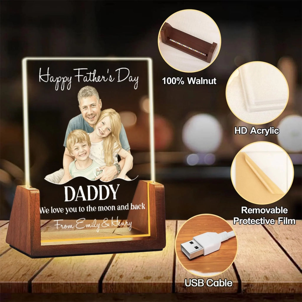 Custom Photo Father's Day Gift for Dad Grandpa • Love You To The Moon Daddy - Personalized Night Light