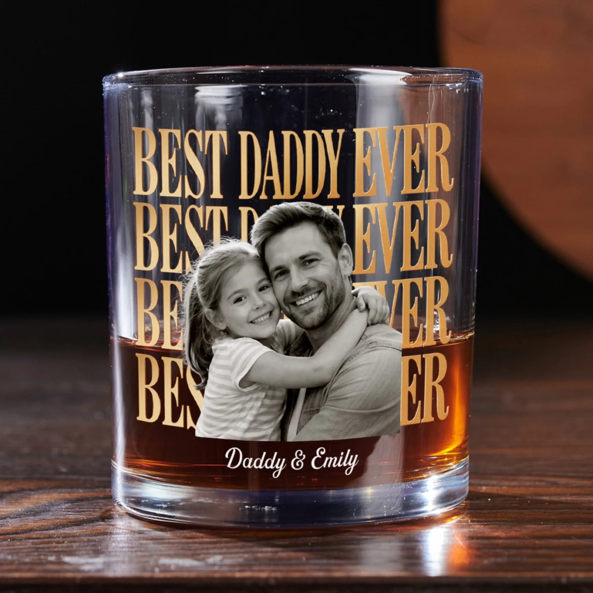 Custom Photo Father's Day Birthday Gifts for Husband • Dad And Kid Minimalist - Personalized Whiskey Glass