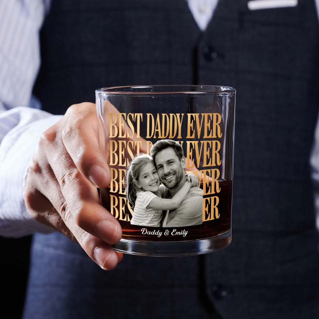 Custom Photo Father's Day Birthday Gifts for Husband • Dad And Kid Minimalist - Personalized Whiskey Glass