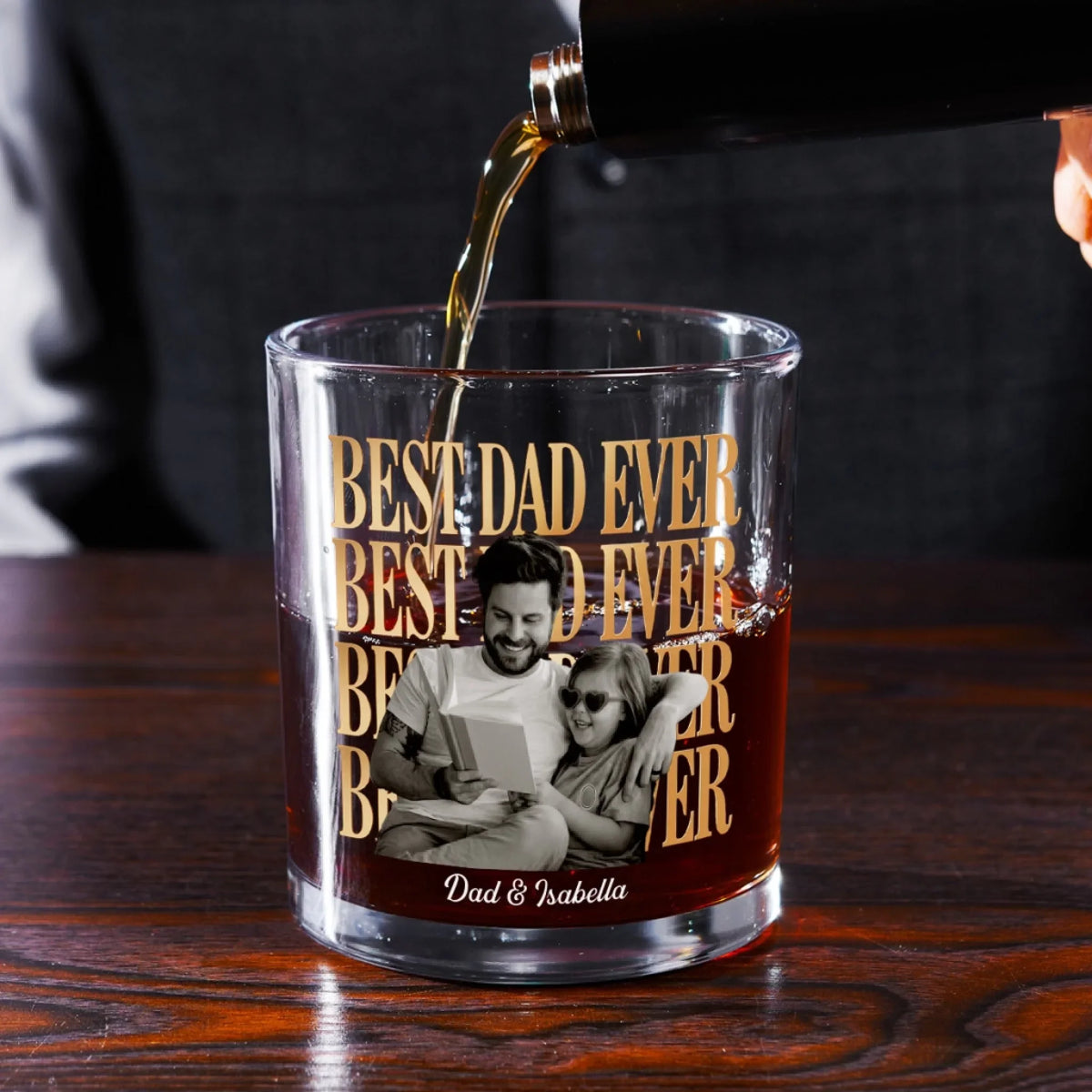 Custom Photo Father's Day Birthday Gifts for Husband • Dad And Kid Minimalist - Personalized Whiskey Glass