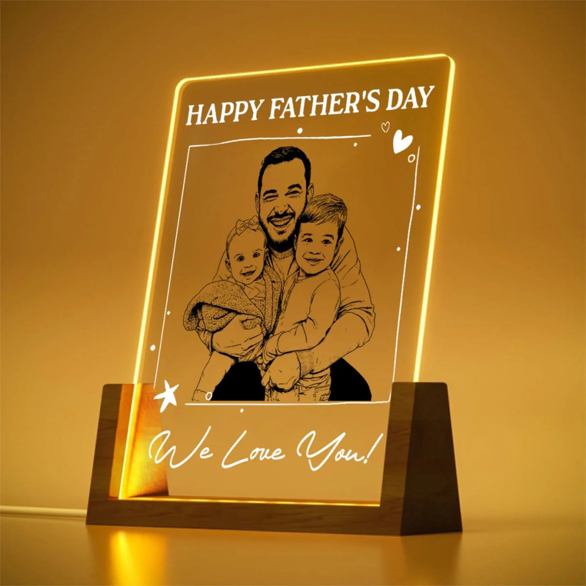 Custom Photo Father's Day Gift for Dad Grandpa • We Love You - Personalized Plaque With Walnut Base