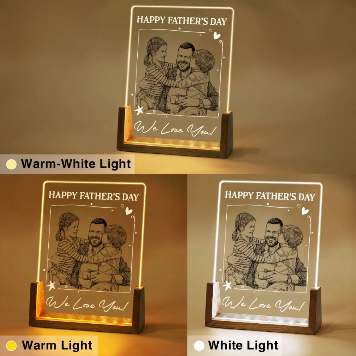 Custom Photo Father's Day Gift for Dad Grandpa • We Love You - Personalized Plaque With Walnut Base