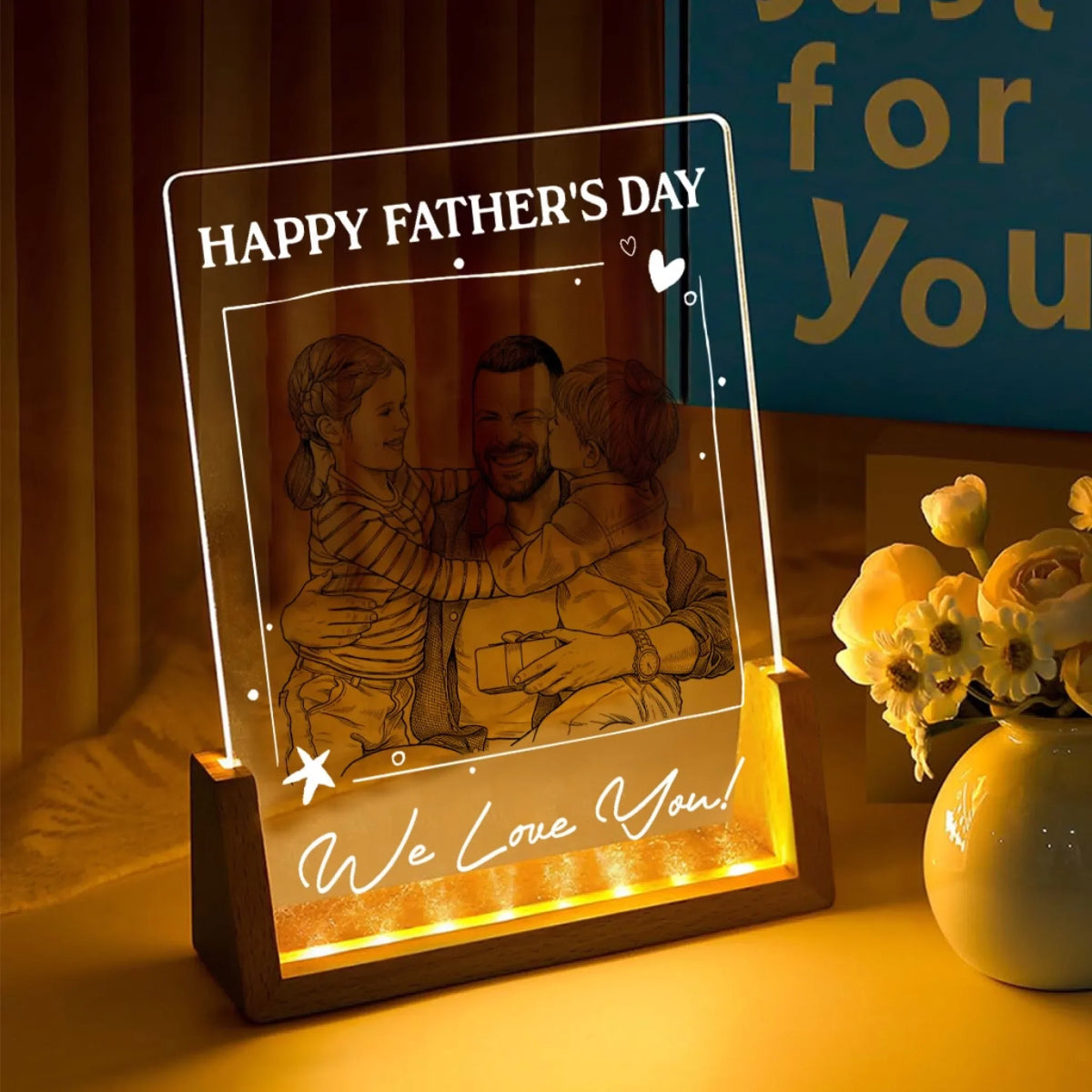Custom Photo Father's Day Gift for Dad Grandpa • We Love You - Personalized Plaque With Walnut Base
