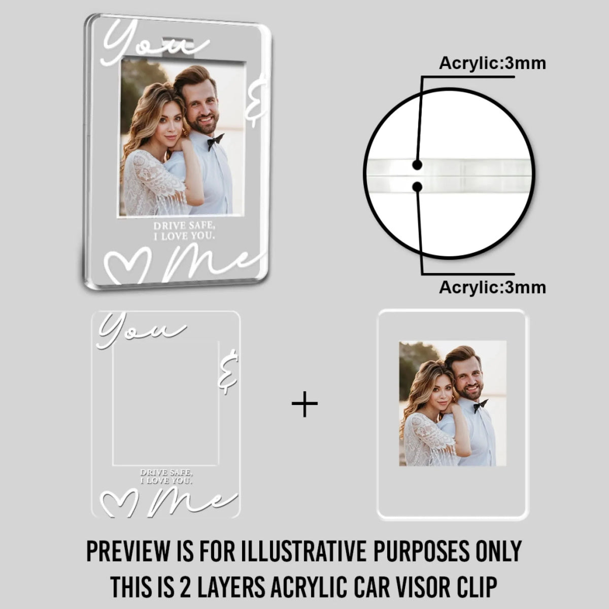 You & Me Drive Safe I Love You - Personalized Acrylic Car Visor Clip