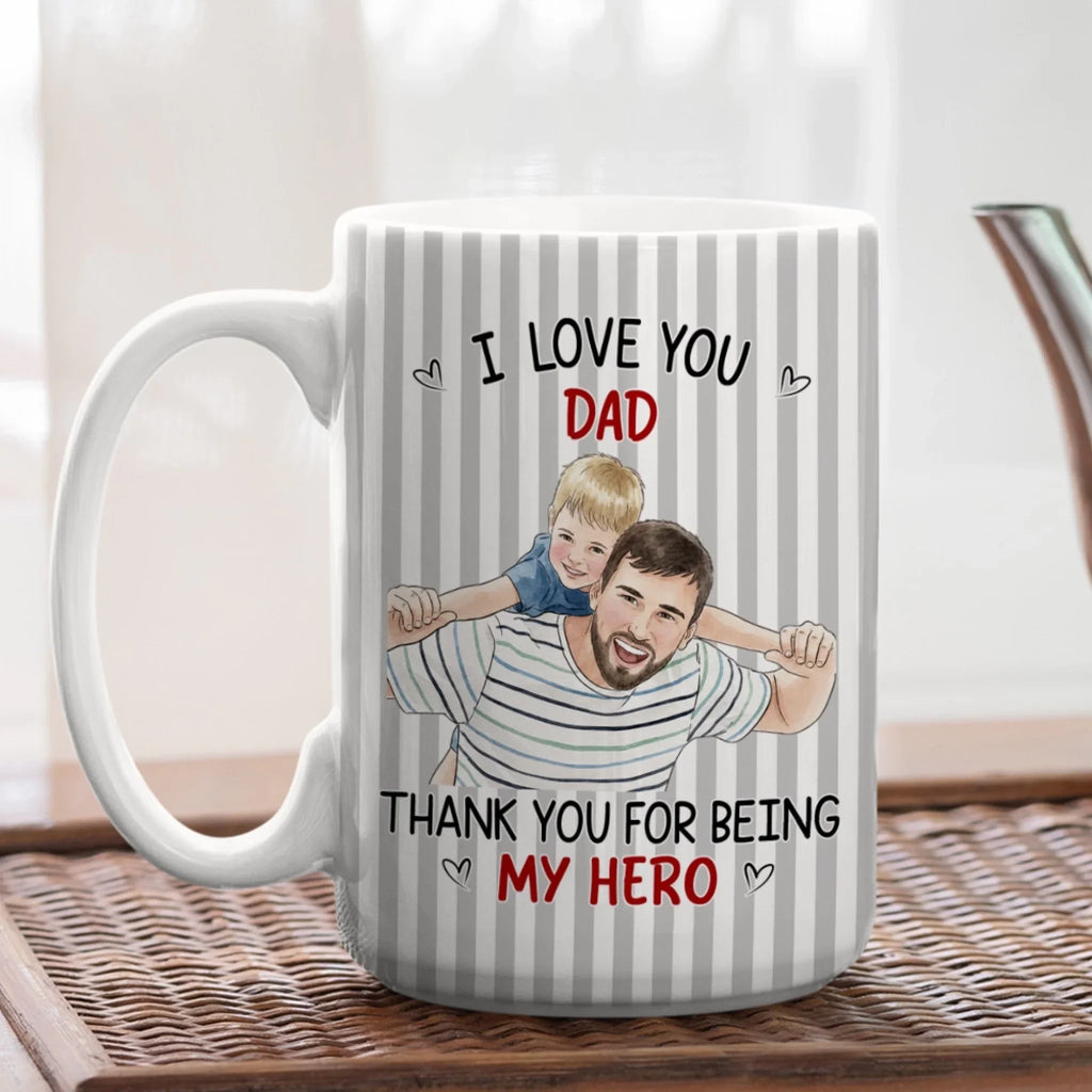 Custom Photo Father's Day, Special Gift for Dad & Grandpa • Thanks Dad For Being Our Hero - Personalized Coffee Mug