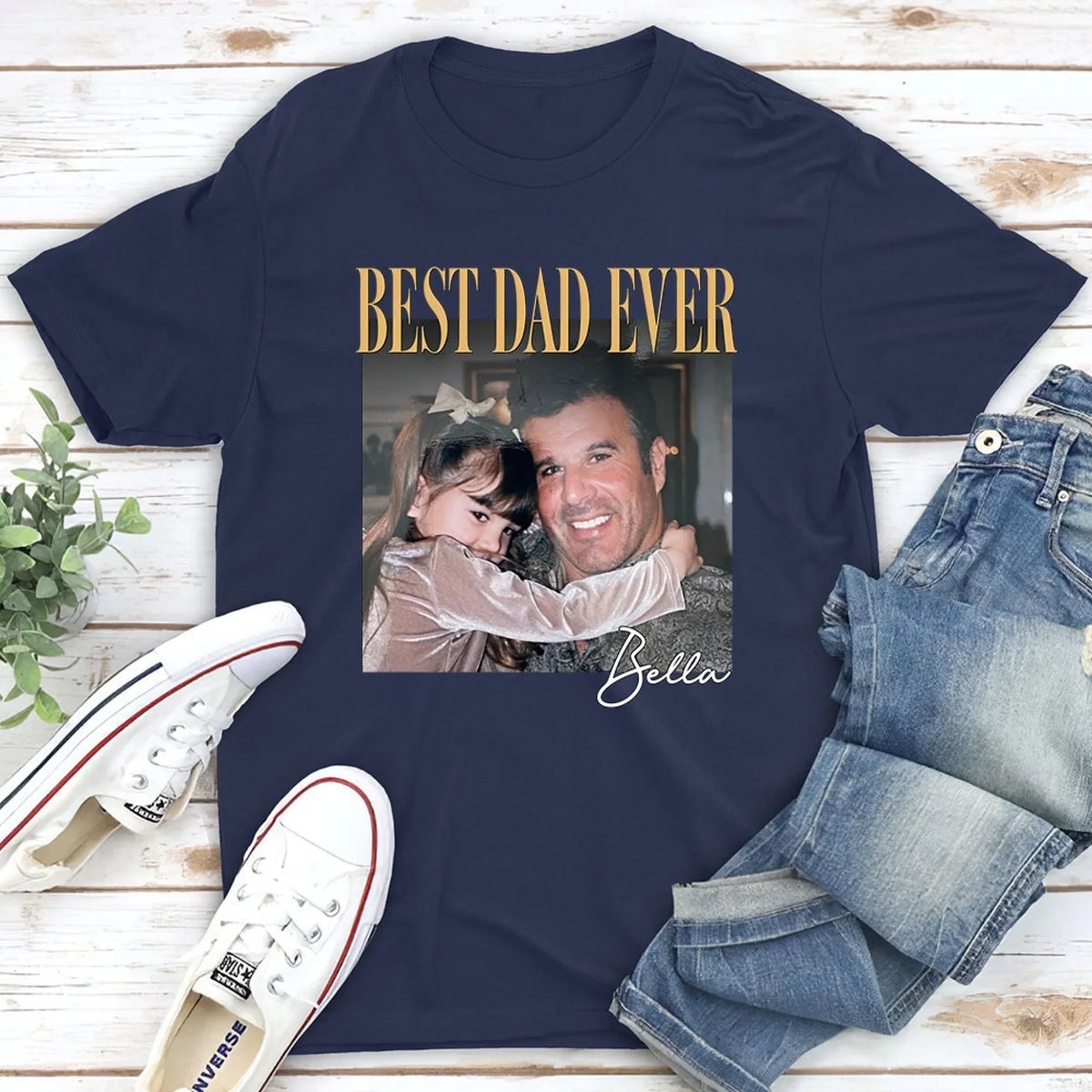 Custom Photo Father's Day, Special Gift for Dad & Grandpa • Vintage Style Best Dad Ever - Personalized Shirt
