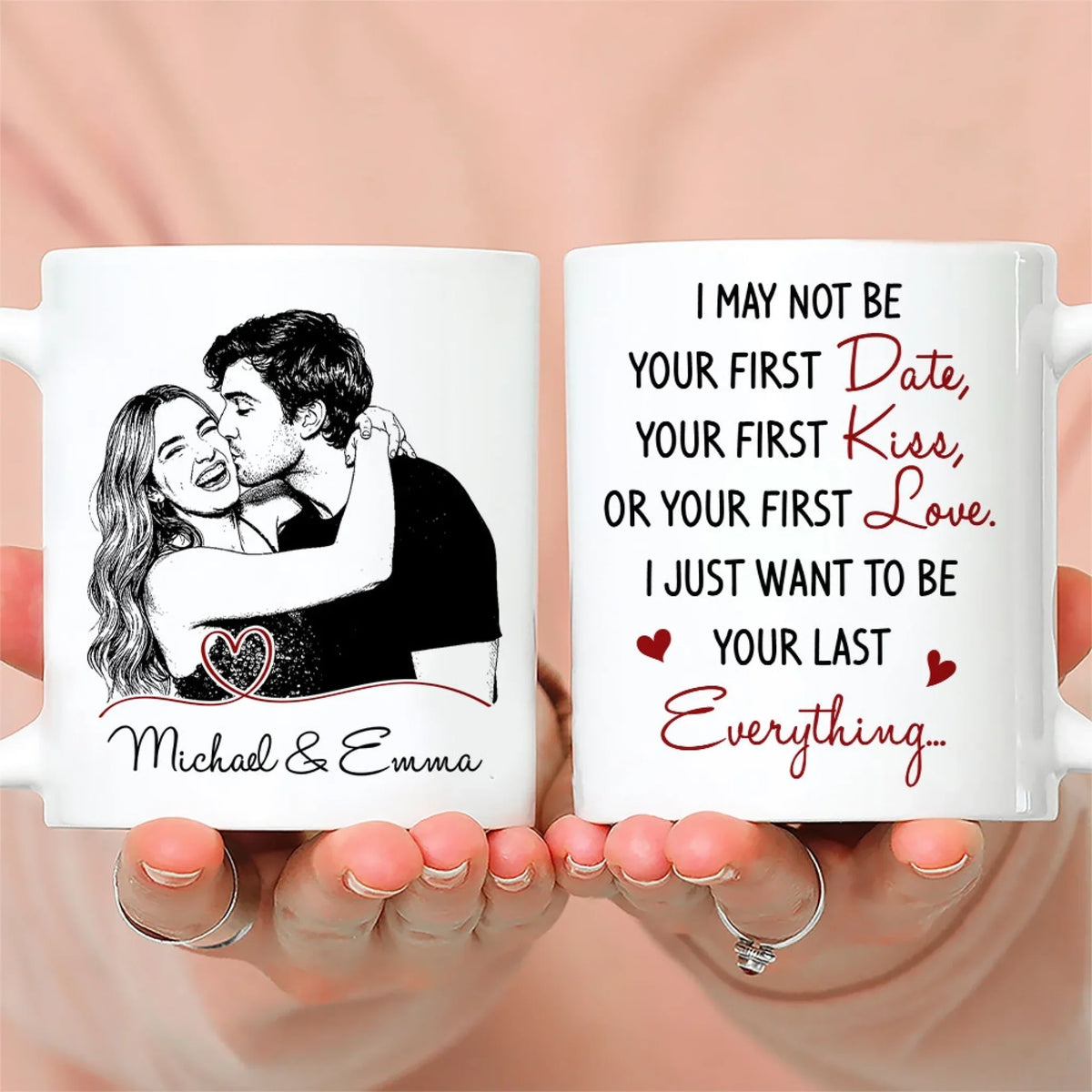 Custom Photo Anniversary Keepsake Gifts For Couple • You Are My Last Everything Sketch - Personalized Coffee Mug
