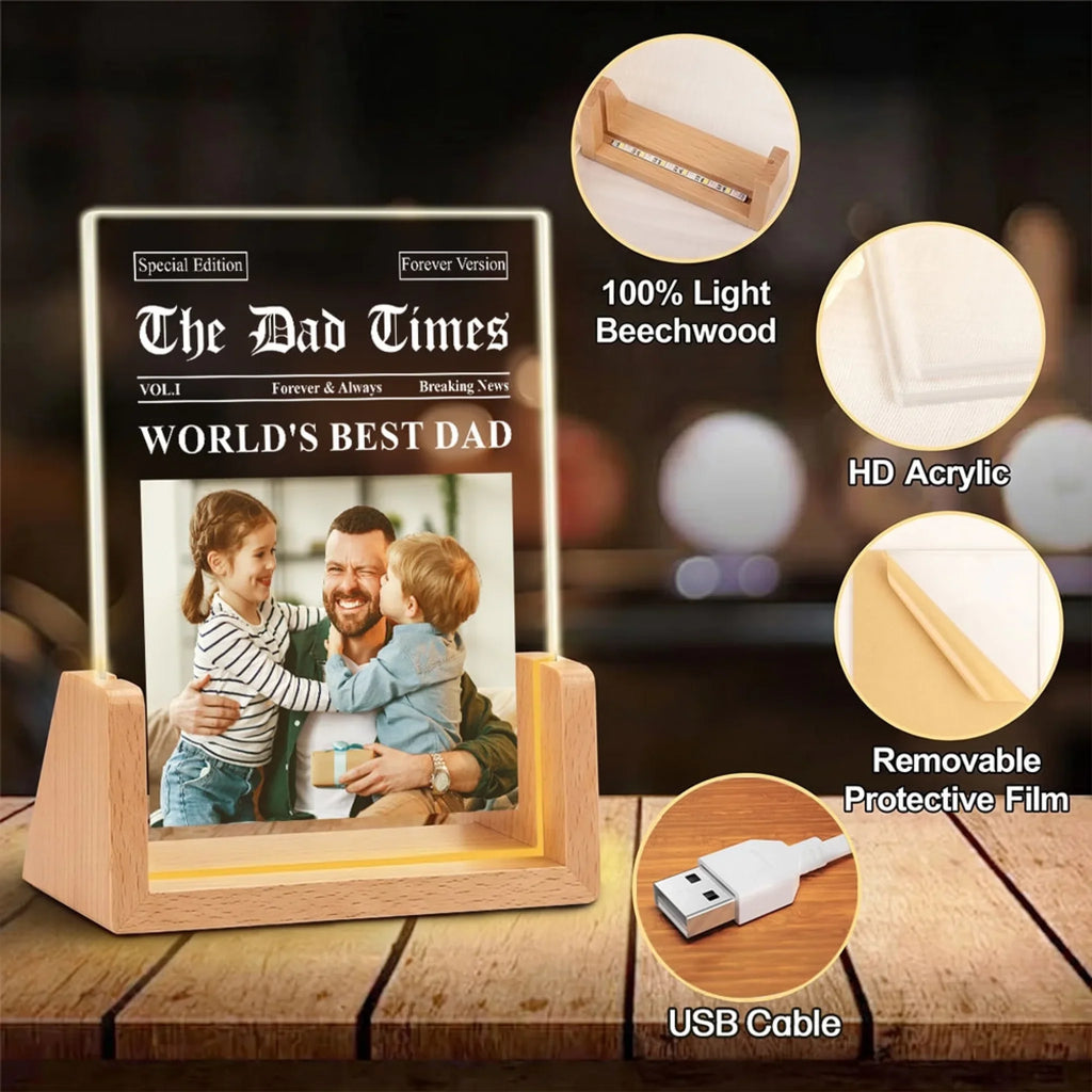 Custom Photo Father's Day Gift for Dad Grandpa • The Dad Times 2 - Personalized Night Light