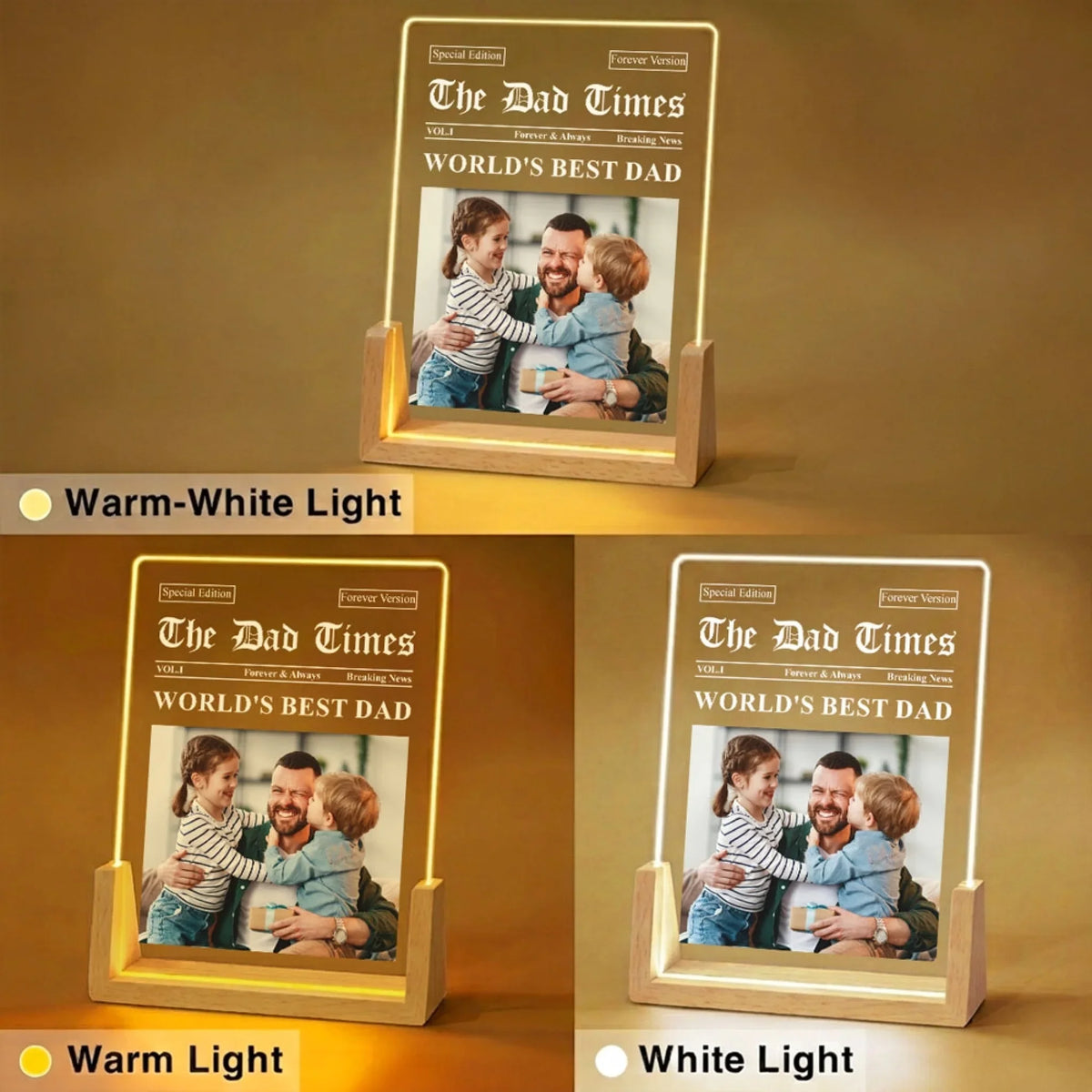 Custom Photo Father's Day Gift for Dad Grandpa • The Dad Times 2 - Personalized Night Light