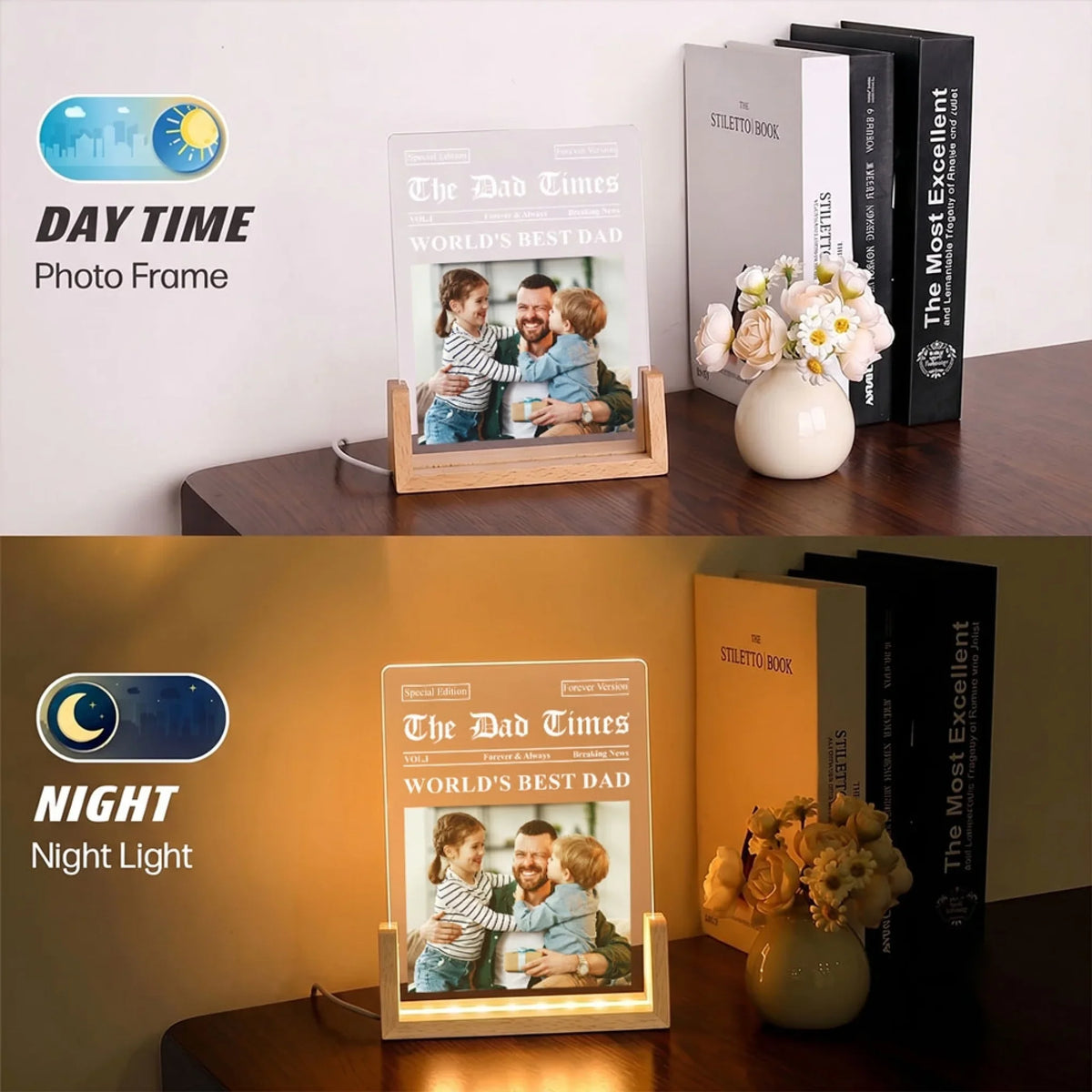 Custom Photo Father's Day Gift for Dad Grandpa • The Dad Times 2 - Personalized Night Light