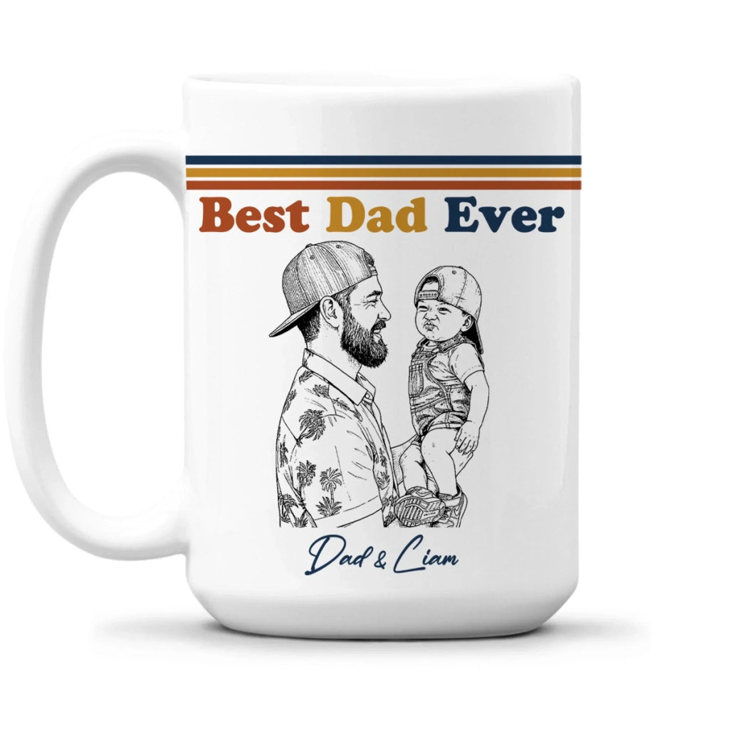 Custom Photo Father's Day, Special Gift for Dad & Grandpa • Best Dad Ever Retro Style - Personalized Coffee Mug