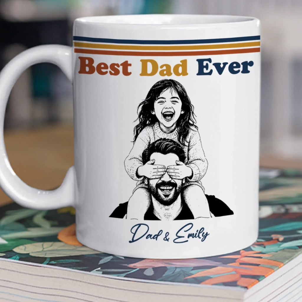 Custom Photo Father's Day, Special Gift for Dad & Grandpa • Best Dad Ever Retro Style - Personalized Coffee Mug