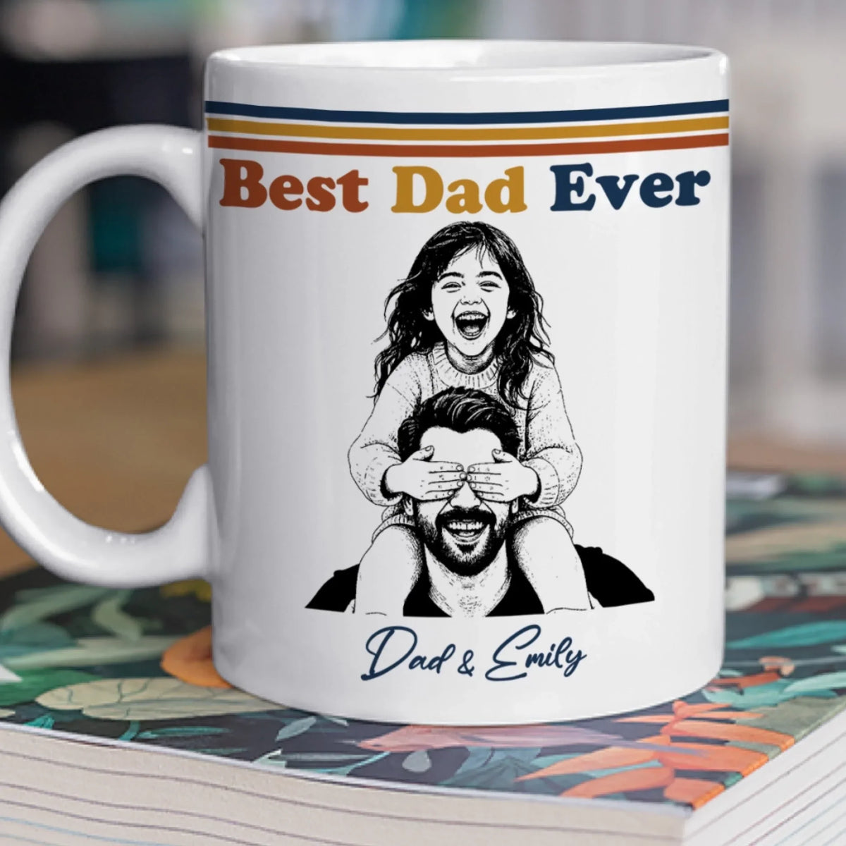 Custom Photo Father's Day, Special Gift for Dad & Grandpa • Best Dad Ever Retro Style - Personalized Coffee Mug