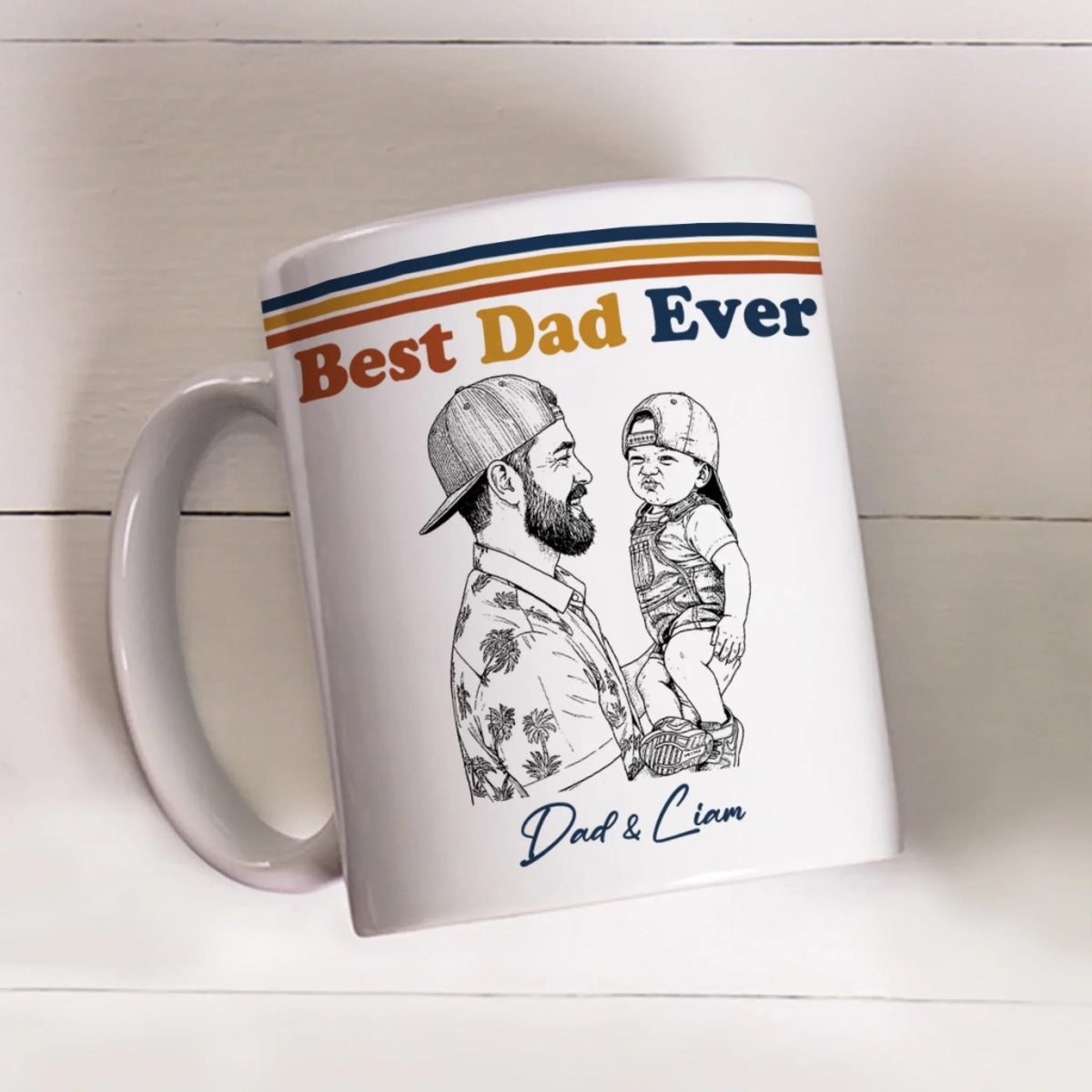 Custom Photo Father's Day, Special Gift for Dad & Grandpa • Best Dad Ever Retro Style - Personalized Coffee Mug