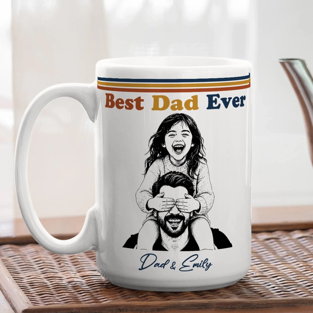 Custom Photo Father's Day, Special Gift for Dad & Grandpa • Best Dad Ever Retro Style - Personalized Coffee Mug