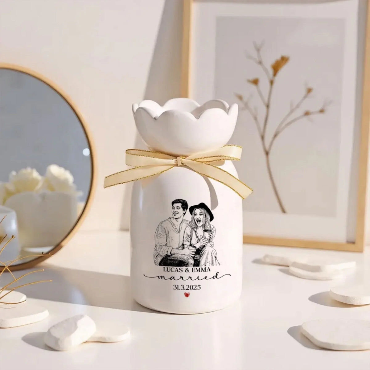 Engaged Gift - Personalized Ribbon Tie Flower Vase
