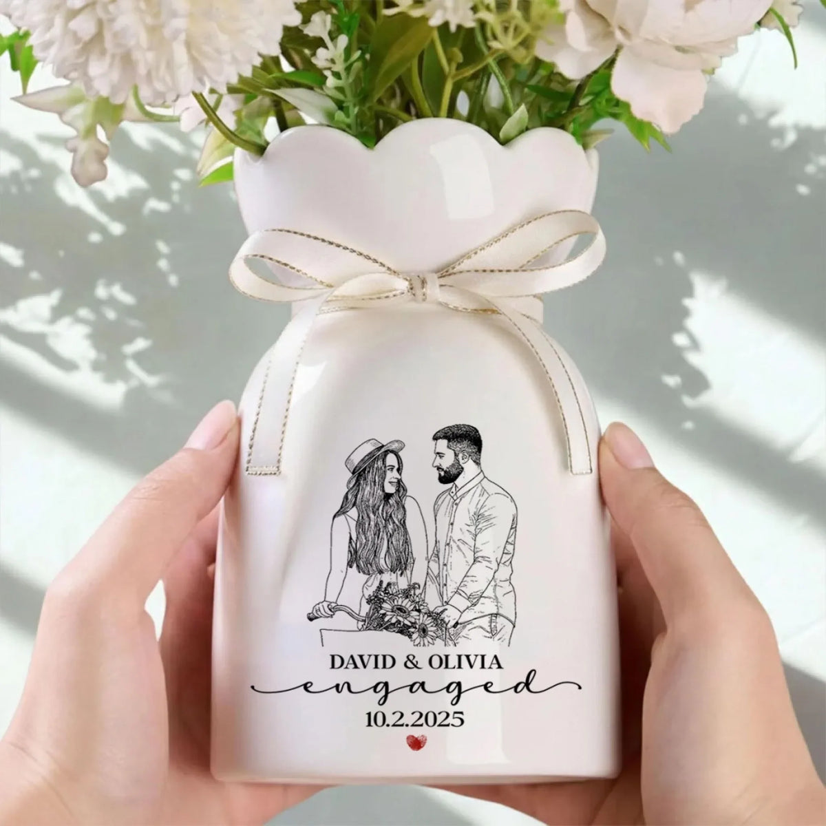 Engaged Gift - Personalized Ribbon Tie Flower Vase