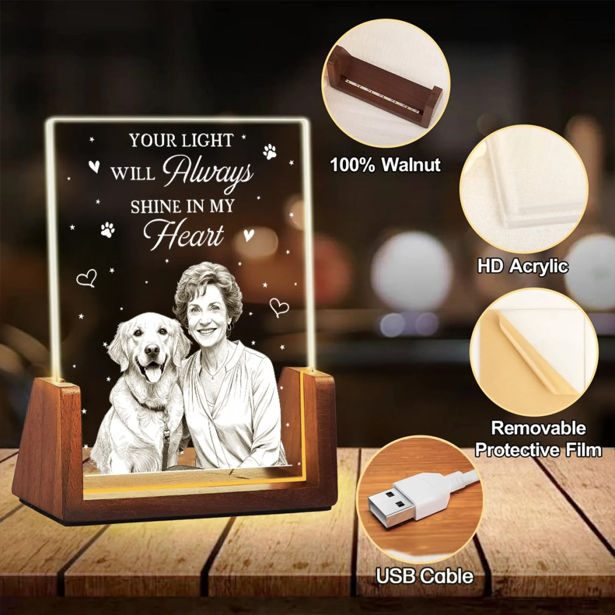 Custom Photo Led Light Gift, Family Keepsake • A Piece of My Heart Is At The Rainbow - Personalized Night Light
