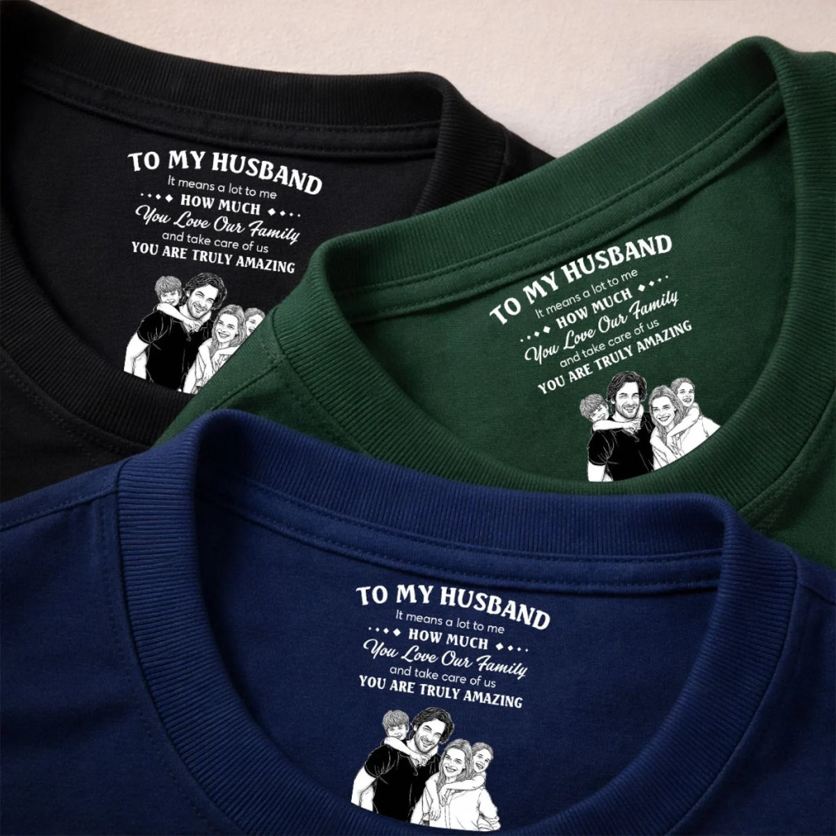 Custom Photo Sketch Line Art Christmas Anniversary Keepsake Gifts For Husband • Means The World To Me - Personalized Inside Neck Print T-Shirt