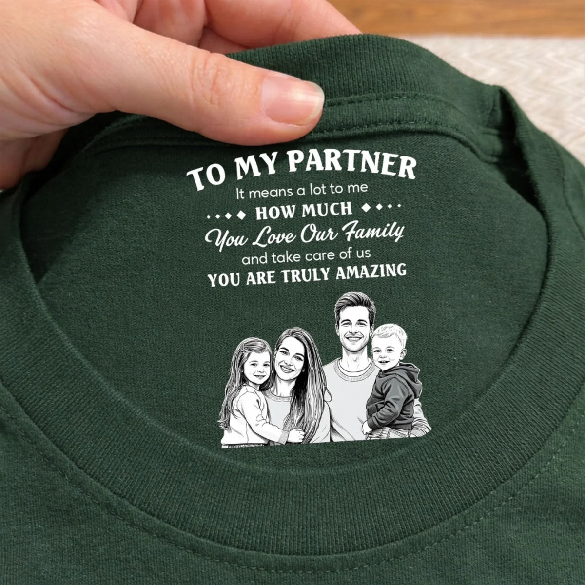 Custom Photo Sketch Line Art Christmas Anniversary Keepsake Gifts For Husband • Means The World To Me - Personalized Inside Neck Print T-Shirt