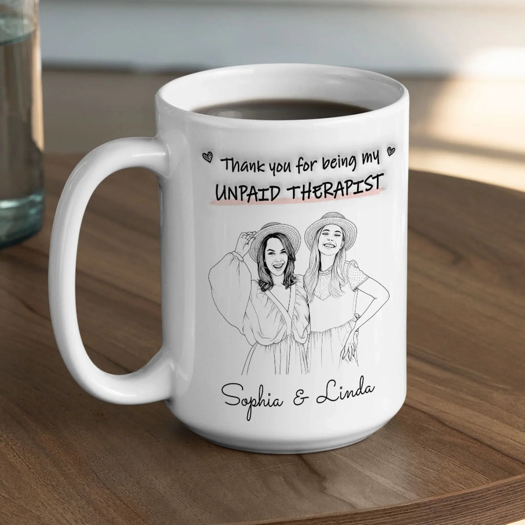 Custom Photo Christmas & Birthday Gift for Brother & Sister • Unpaid Therapist Sketch - Personalized 3D Inflated Effect Mug