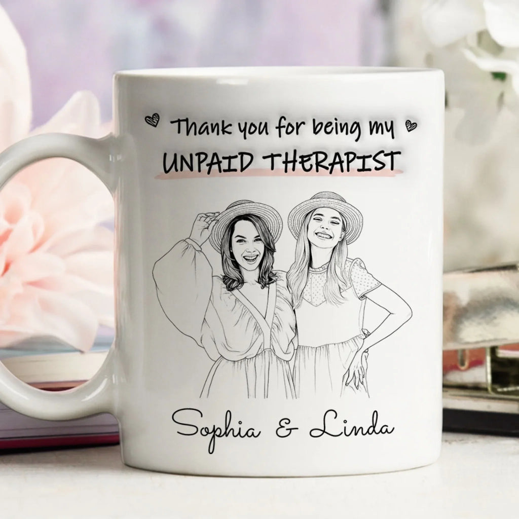 Custom Photo Christmas & Birthday Gift for Brother & Sister • Unpaid Therapist Sketch - Personalized 3D Inflated Effect Mug