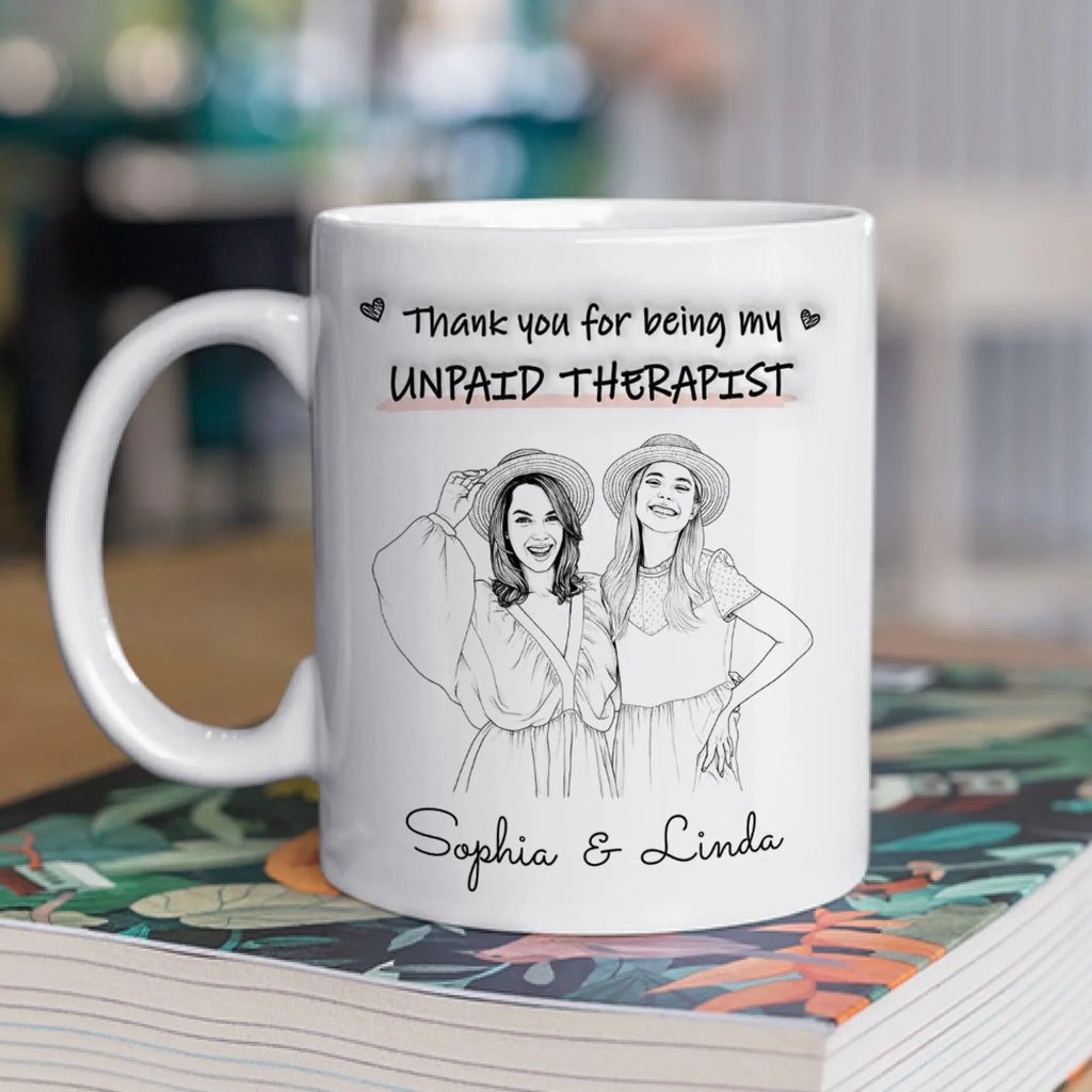 Custom Photo Christmas & Birthday Gift for Brother & Sister • Unpaid Therapist Sketch - Personalized 3D Inflated Effect Mug