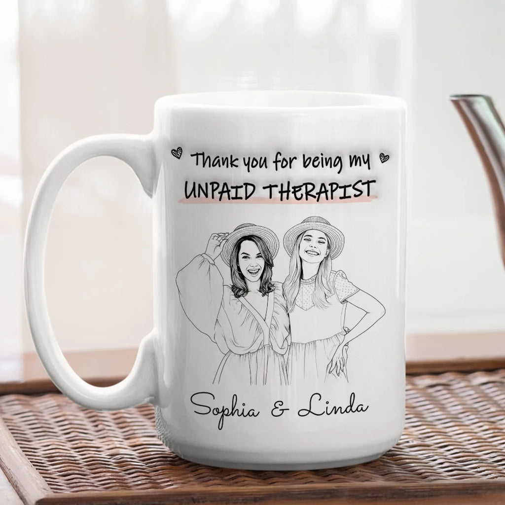 Custom Photo Christmas & Birthday Gift for Brother & Sister • Unpaid Therapist Sketch - Personalized 3D Inflated Effect Mug