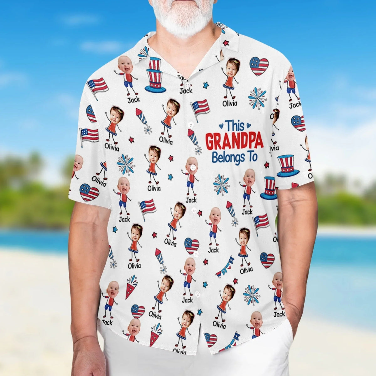 Papa American Photo - Personalized Hawaiian Shirt