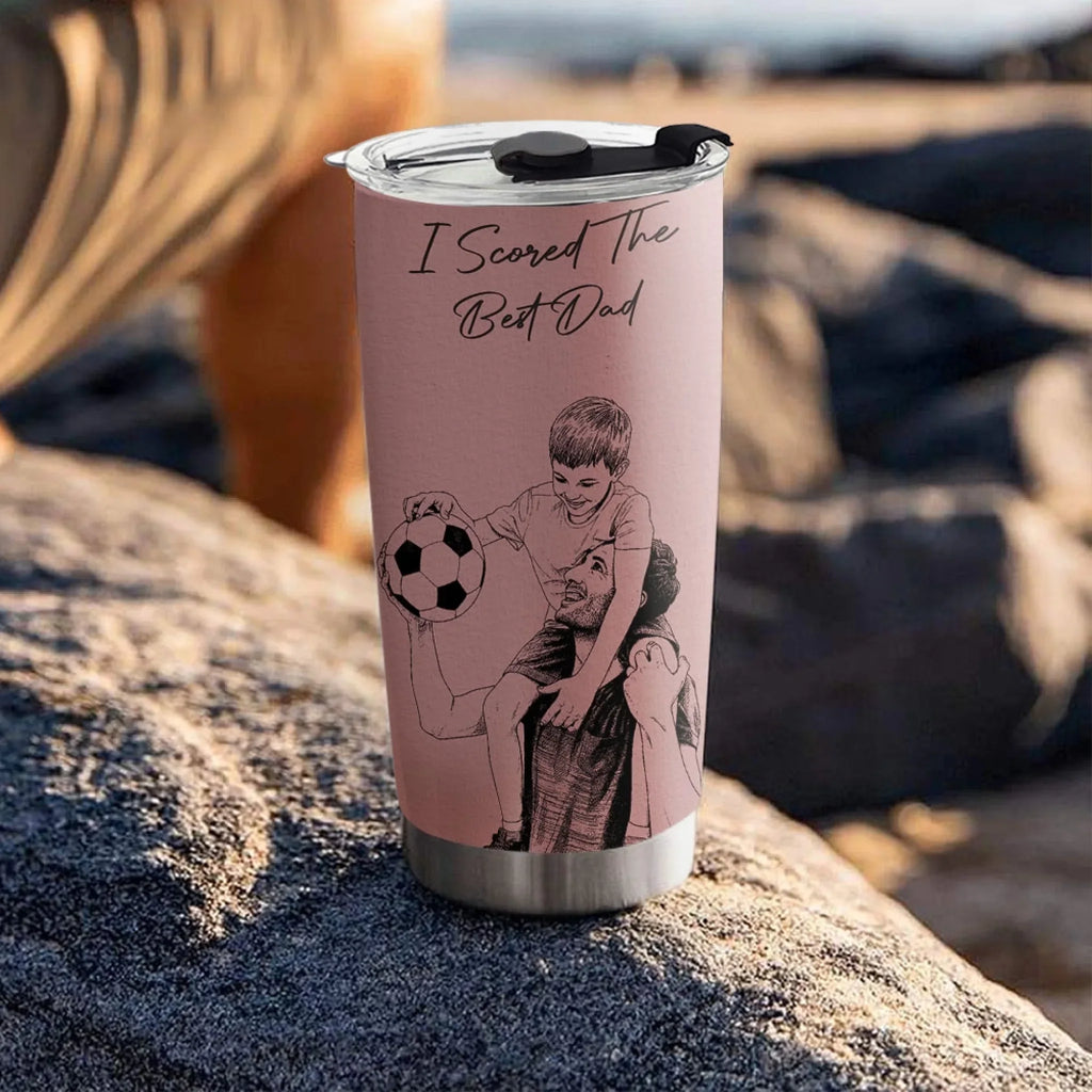 Custom Photo Christmas Birthday Gifts For Dad • Scored The Best Dad - Personalized Tumbler