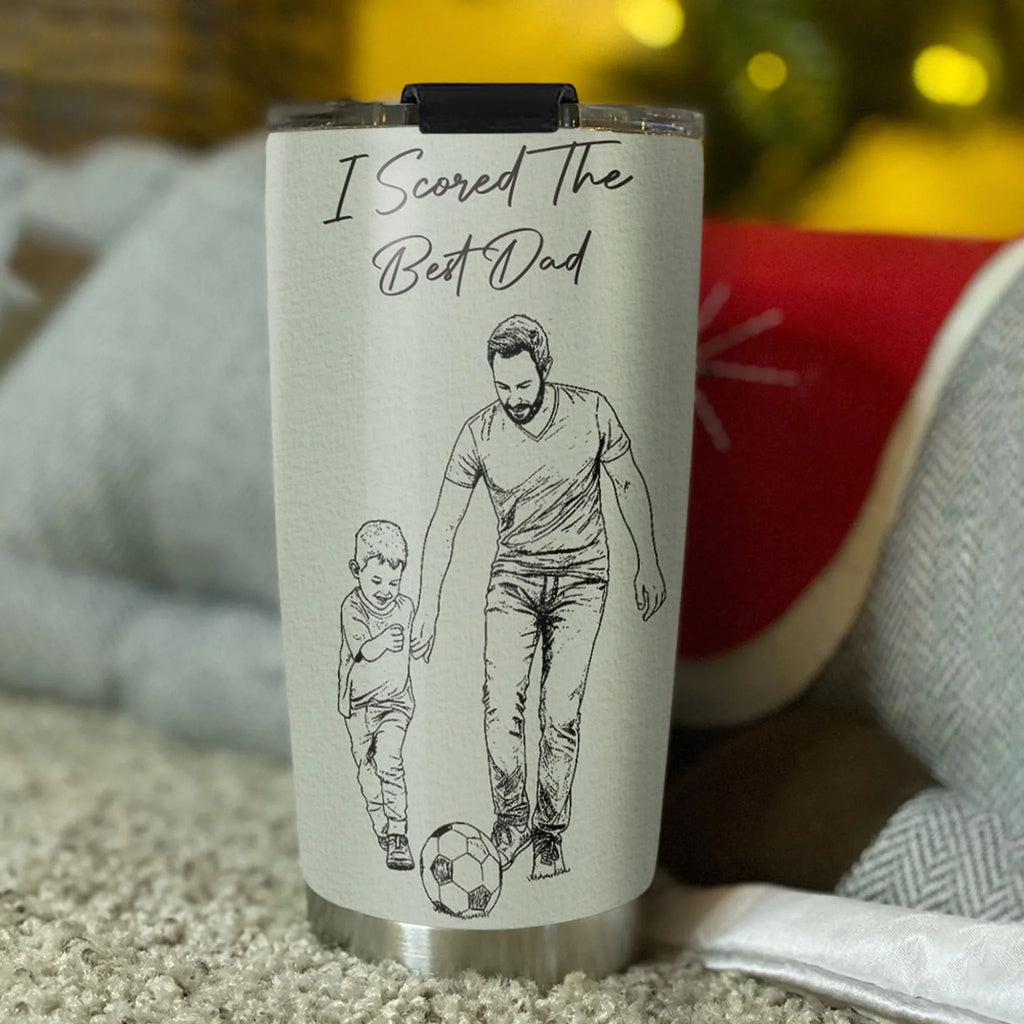 Custom Photo Christmas Birthday Gifts For Dad • Scored The Best Dad - Personalized Tumbler