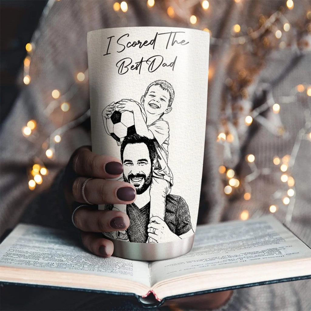 Custom Photo Christmas Birthday Gifts For Dad • Scored The Best Dad - Personalized Tumbler