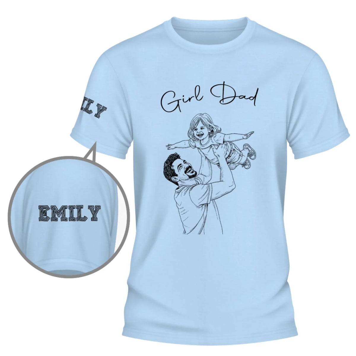 Custom Photo Sketch Line Art Christmas & Birthday Gift for Dad, Grandpa • Always A Girl Dad - Personalized Shirt With Design On Sleeve