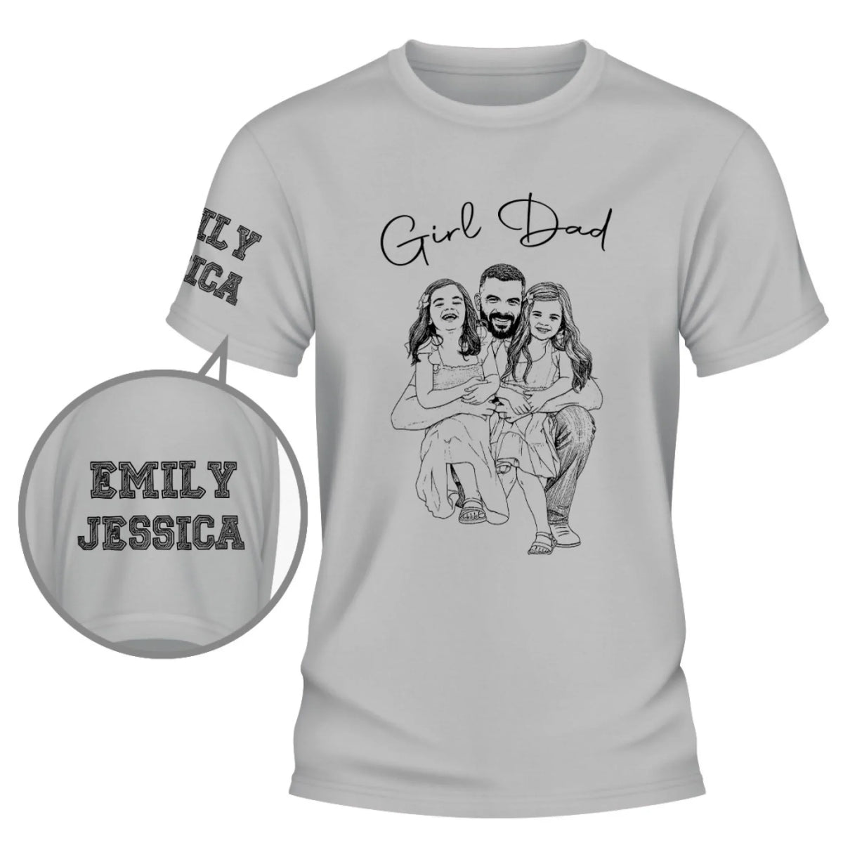 Custom Photo Sketch Line Art Christmas & Birthday Gift for Dad, Grandpa • Always A Girl Dad - Personalized Shirt With Design On Sleeve