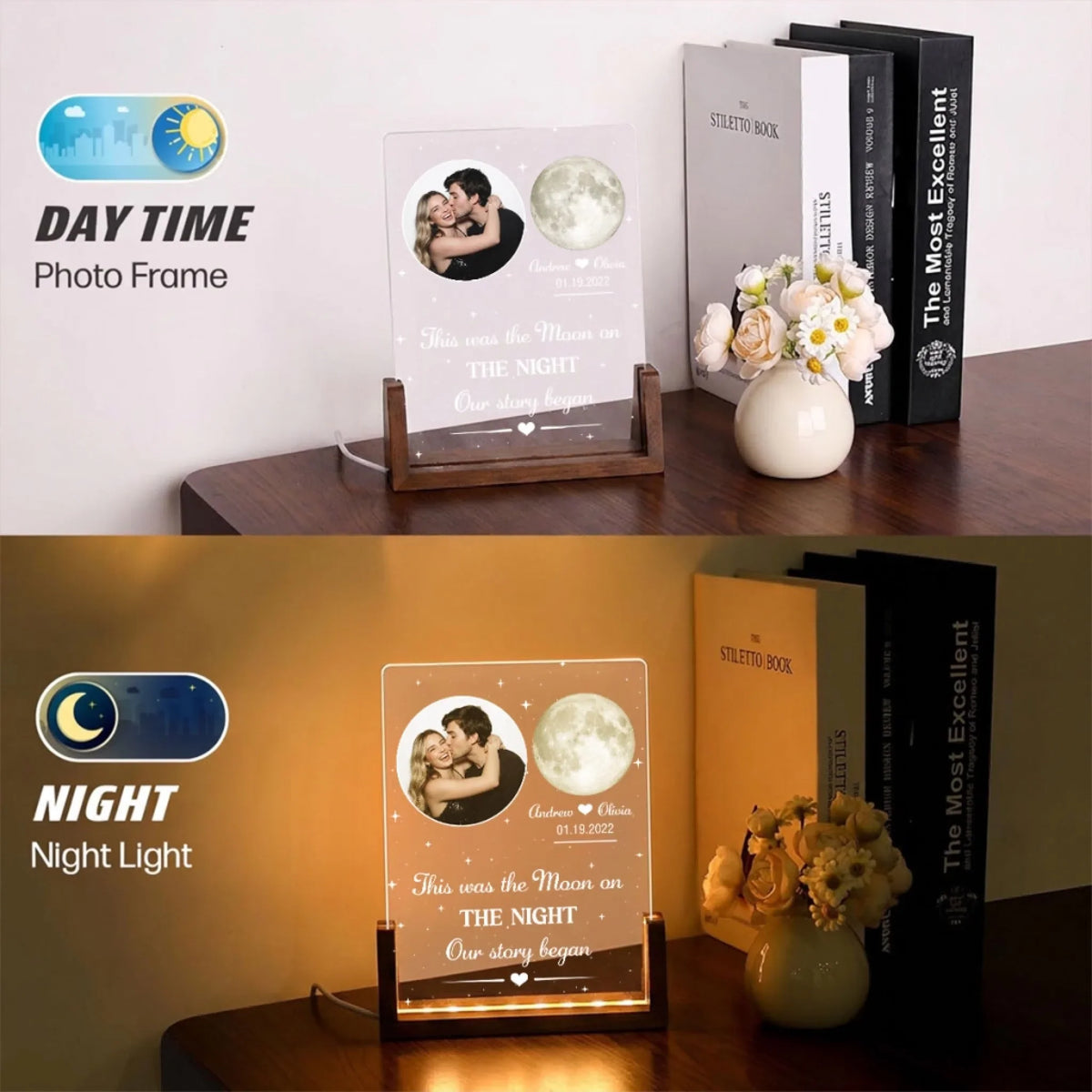 Custom Photo Couple Gift for Anniversary, Valentine's Day, Christmas • Our Love - Personalized Night Light