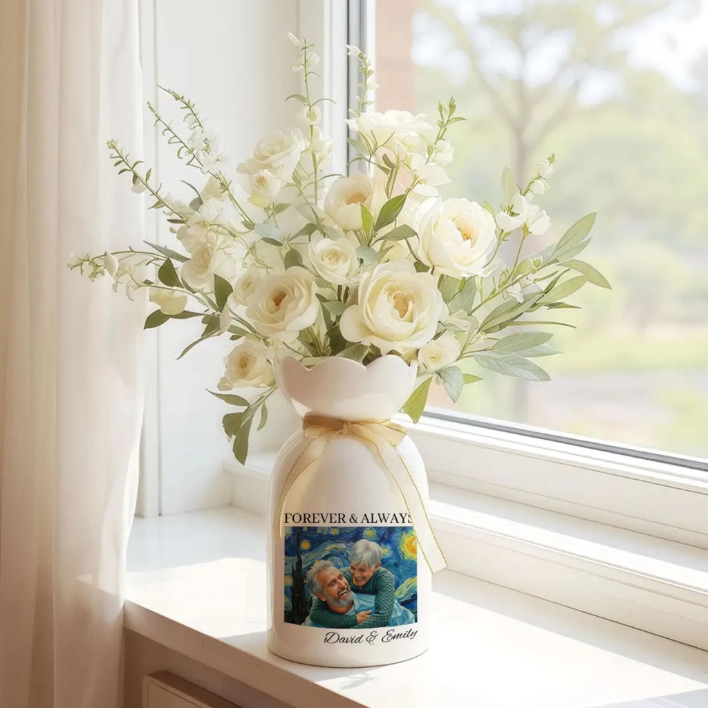 Forever And Always - Personalized Ribbon Tie Flower Vase